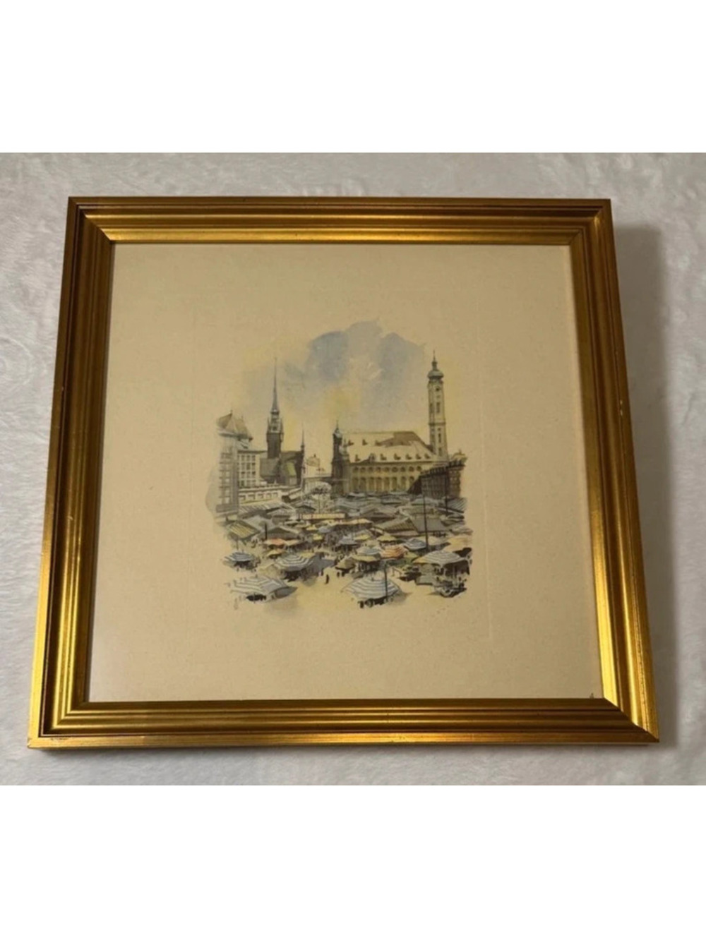 Vintage Framed Munich Viktualienmarkt Etching / Print 14x14 [COPY]